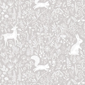 Woodland animals grey and white