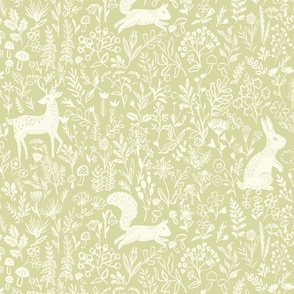 Woodland animals sage green monochrome
