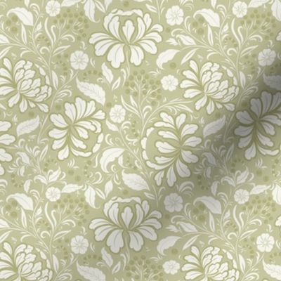 (M) Opulent khokhloma heritage glamour wallpaper in pale moss green