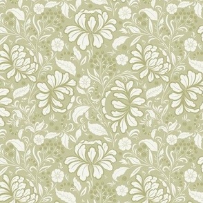 (M) Opulent khokhloma heritage glamour wallpaper in pale moss green