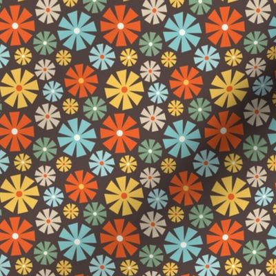 Retro Pinwheel Flowers - Charcoal Brown - Small