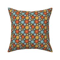 Retro Pinwheel Flowers - Charcoal Brown - Small