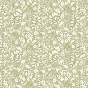 (S) Opulent khokhloma heritage glamour wallpaper in pale moss green