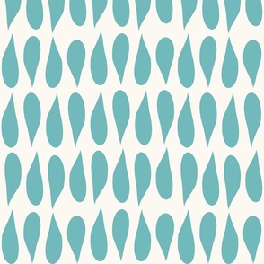 (M)  Serene Abstract Raindrops Teardrops Turquoise and Off White/Cream