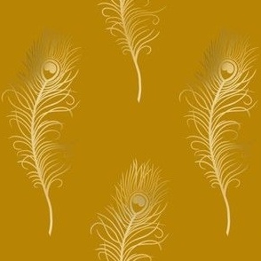 Golden Peacock Feathers on Mustard