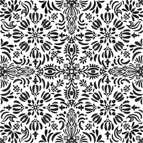 Ink Blossom Tiles - watercolor Black and white florals