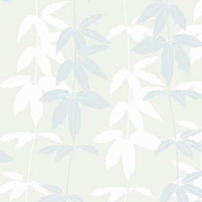 Shadow Linked Leaves and Vines in denim blue and cream on light green 