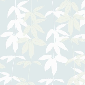 Shadow Linked Leaves and Vines in light green and cream on denim blue