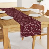 Cursive Love-Letters Hand Writing - White On Burgundy