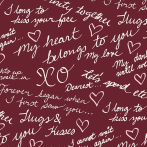 Cursive Love-Letters Hand Writing - White On Burgundy