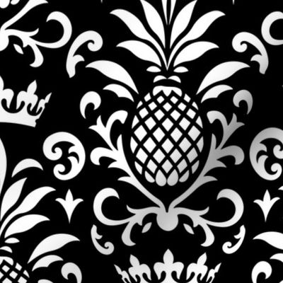 Royal Pineapple Elegance White On Black Smaller Scale