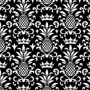 Royal Pineapple Elegance White On Black Smaller Scale
