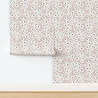 Whimsical graphic white daisies floral with polka dots - nude beige