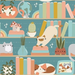 medium bookshelf cats / teal