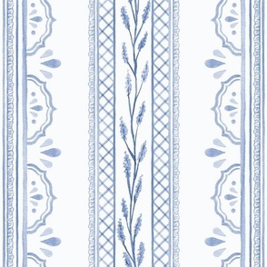 French Lavender Lace - Tonal Cornflower Blue Colorway - Larger Scale