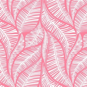 Serene Palm Leaves,  small scale Pink and White