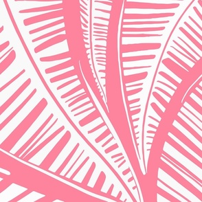 Serene Palm Leaves,  extra large scale Pink and White