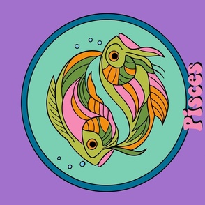 Pisces star sign zodiac horoscope astrology retro sixties seventies style Tea Towel