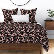 Whimsical graphic black daisies floral with polka dots - pink