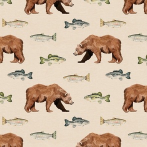 The Great Outdoors Rustic Brown Bear and Fish 12 inch