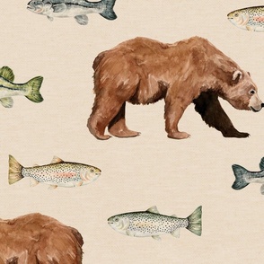 The Great Outdoors Rustic Brown Bear and Fish 24 inch