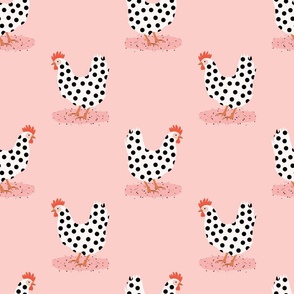 Dot Dot Chicken (✦Updated) Md | Playful Chickens on Pink Background