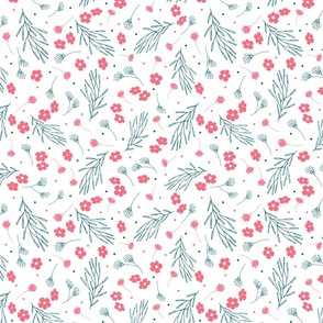Summer Dress Ditsy Floral Teal Salmon on White