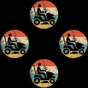 Retro Riding Lawnmower Vintage Style Lawnmowing Repeating Pattern Black