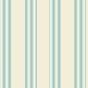 Pale blue thin ticking stripes on wide cream stripes 