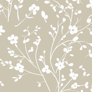 whimsical petite off-white flowers on a chameleon-like neutral beige / Coastal Fog - large scale