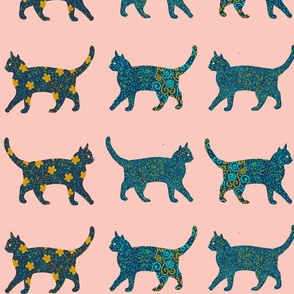 Cats_Walking_Pattern Abstract Pattern Girl Room Decor Cat Lover Hobby and Craft Cut and Sew 