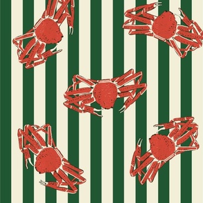 big crabs on deep green stripes