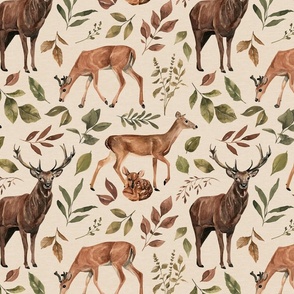 Woodland Forest Deer and Leaves 12 inch