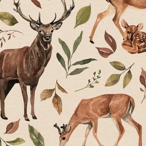 Woodland Forest Deer and Leaves 24 inch