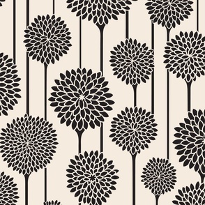 GARDEN BEAUTIES Vintage Retro Scandi Floral Botanical Blooms in Graphic Charcoal Black on Warm White - LARGE Scale - UnBlink Studio by Jackie Tahara