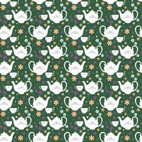 Tiny Regency Teapot Teacup Flowers Green