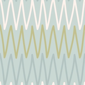 Simple Hand Drawn Geometric Zig Zag Lines in Earthy Boho Colors - (LARGE) - Multi on Blue