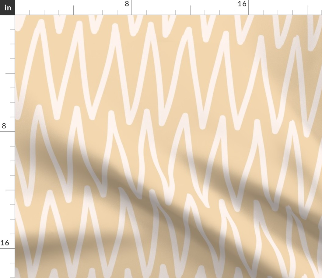 Simple Hand Drawn Geometric Zig Zag Lines in Earthy Boho Colors - (LARGE) - White Cream on Cornsilk Yellow