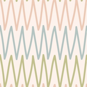 Simple Hand Drawn Geometric Zig Zag Lines in Earthy Boho Colors - (LARGE) - Multi Colored on Eggshell White