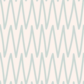 Simple Hand Drawn Geometric Zig Zag Lines in Earthy Boho Colors - (LARGE) - Light Blue on Eggshell White