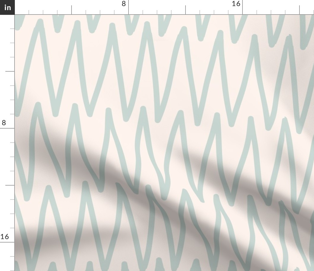 Simple Hand Drawn Geometric Zig Zag Lines in Earthy Boho Colors - (LARGE) - Light Blue on Eggshell White