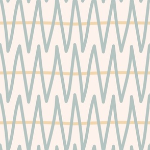 Simple Hand Drawn Geometric Zig Zag Lines in Earthy Boho Colors - (LARGE) - Golden Yellow and Blue on Eggshell White