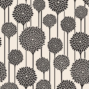 GARDEN BEAUTIES Vintage Retro Scandi Floral Botanical Blooms in Graphic Charcoal Black on Warm White - MEDIUM Scale - UnBlink Studio by Jackie Tahara