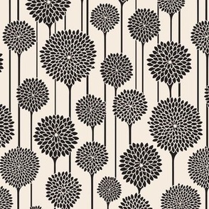 GARDEN BEAUTIES Vintage Retro Scandi Floral Botanical Blooms in Graphic Charcoal Black on Warm White - SMALL Scale - UnBlink Studio by Jackie Tahara