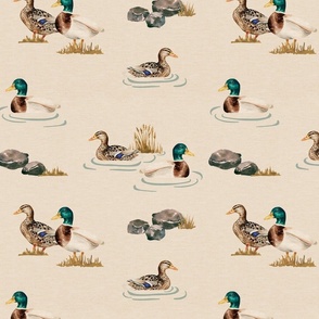 Wildlife Duck Pond on Cream 12 inch