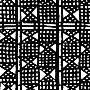 sketched geometric mud cloth black and white