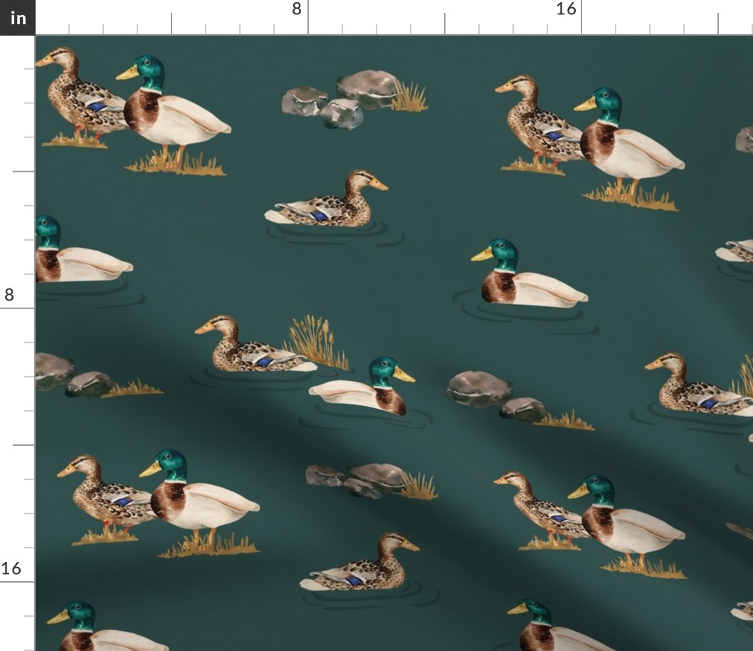 Wildlife Duck Pond on Teal 12 inch