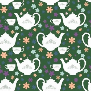 Regency Teapot Teacup Flowers Green