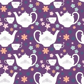 Regency Teapot Teacup Flowers Mauve