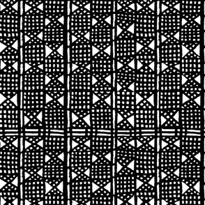 sketched geometric mud cloth black and white med repeat